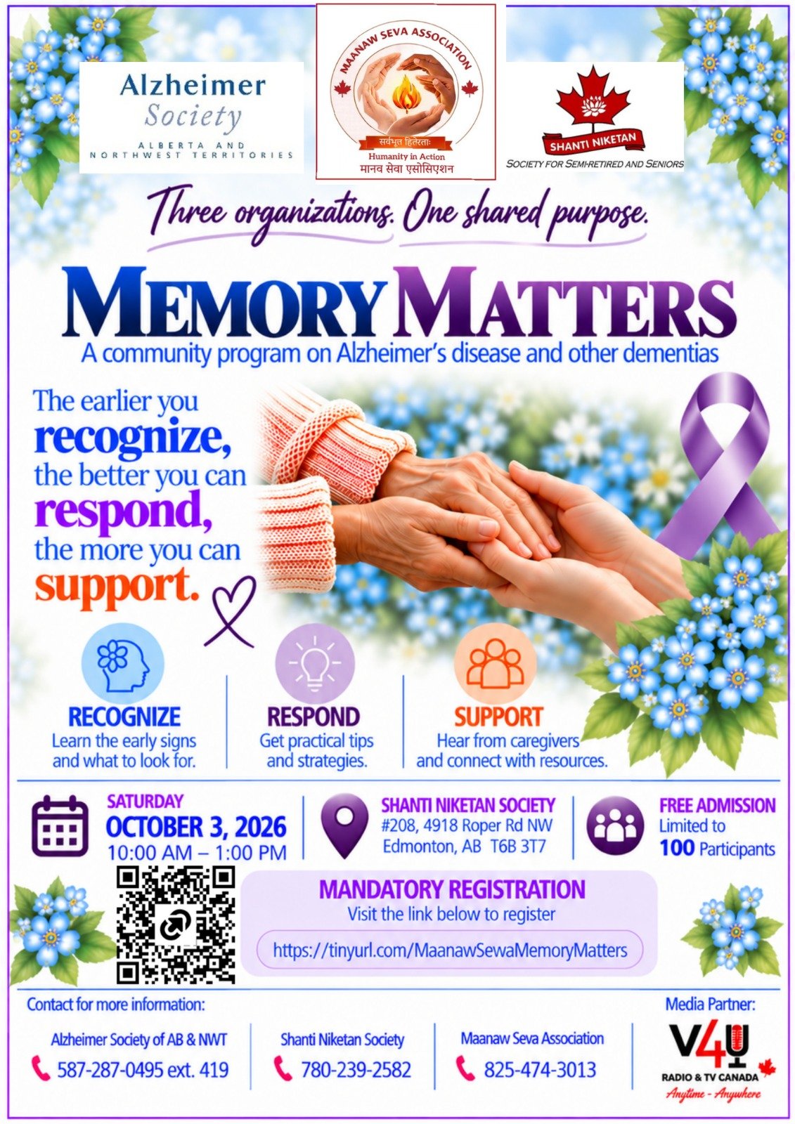 Memory Matters community program poster - Saturday, October 3, 2026 at Shanti Niketan Society, Edmonton